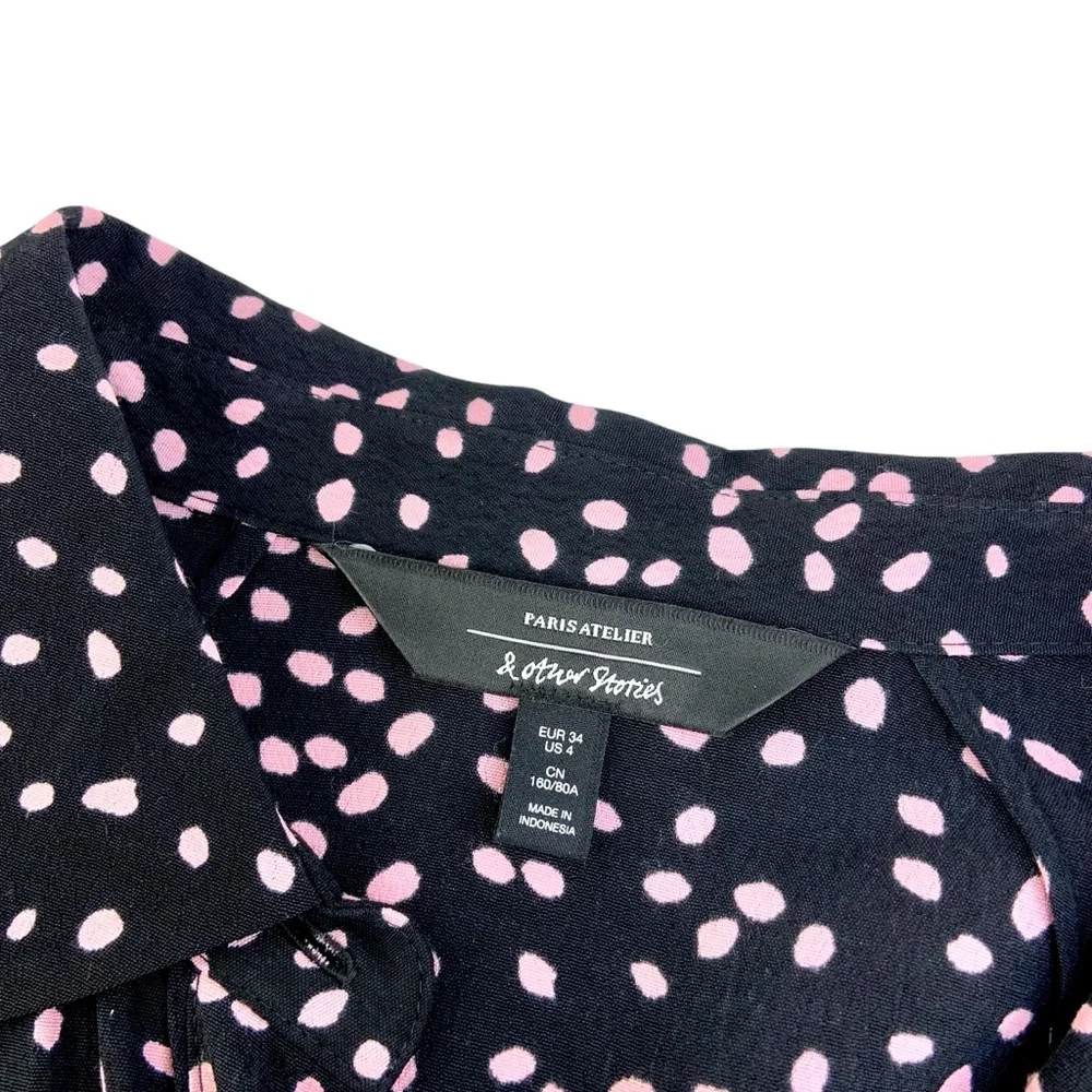 &Other Stories Button Front Black Long Sleeve Mini Dress - Picture 4 of 5